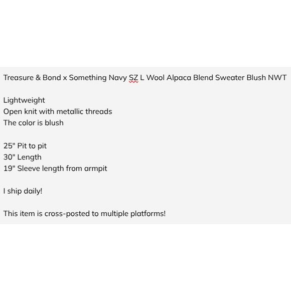 Treasure & Bond x Something Navy SZ L Wool Alpaca Blend Sweater Lilac Blush NWT - Picture 6 of 6